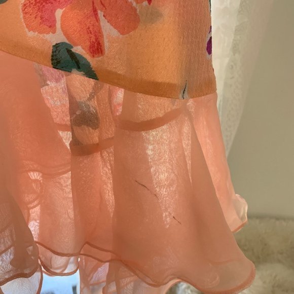 Vintage Peach Floral Ruffle Lace Mini Slip Dress - Picture 12 of 12